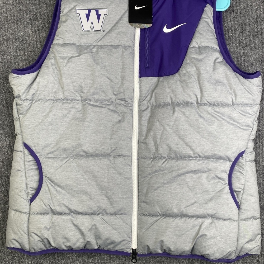 Washington Huskies Jacket Womens XL Gray Purple Nike NCAA Football Puffer Vest - Picture 3 of 10